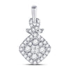 10kt White Gold Womens Princess Round Diamond Cluster Pendant 3/8 Cttw