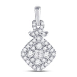 10kt White Gold Womens Princess Round Diamond Cluster Pendant 3/8 Cttw