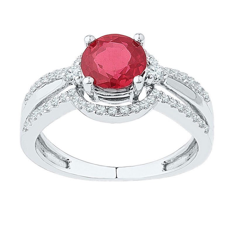 10kt White Gold Womens Round Lab-Created Ruby Solitaire Ring 2 Cttw