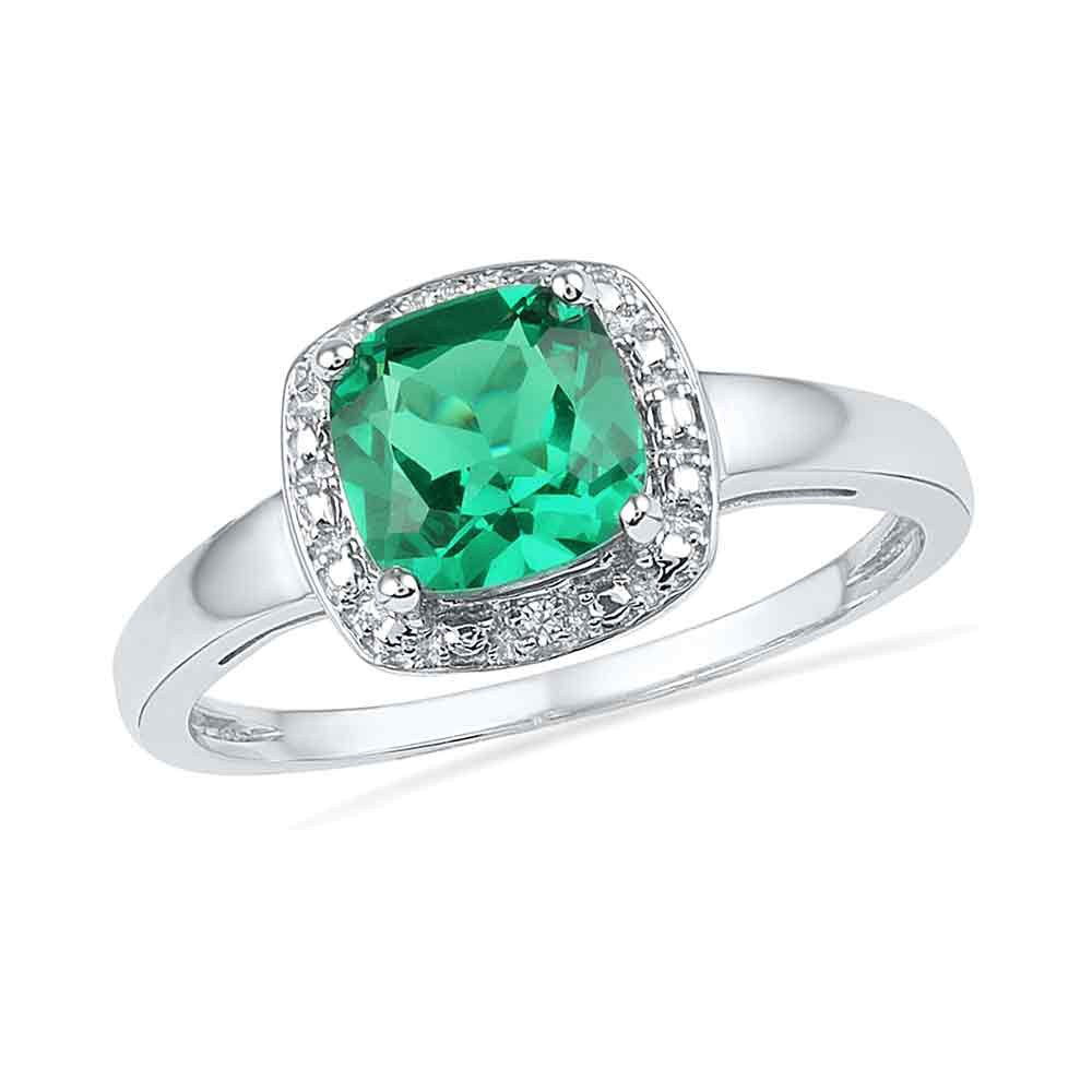 10kt White Gold Womens Princess Lab-Created Emerald Solitaire Diamond Ring 1-3/4 Cttw