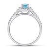 10kt White Gold Womens Oval Aquamarine Diamond-accent Solitaire Ring 1/5 Cttw