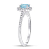 10kt White Gold Womens Oval Aquamarine Diamond-accent Solitaire Ring 1/5 Cttw