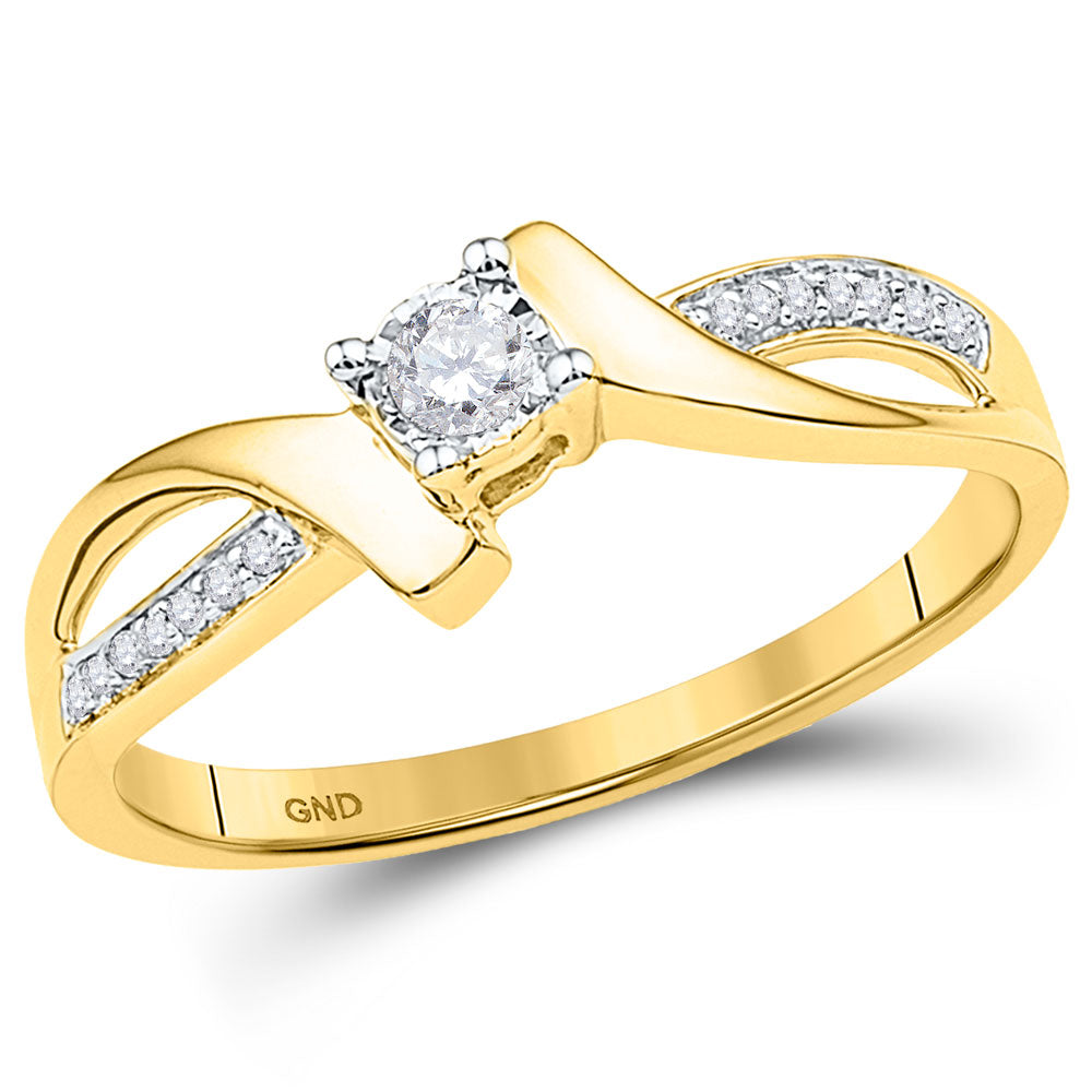 10kt Yellow Gold Womens Round Diamond Solitaire Promise Ring 1/10 Cttw