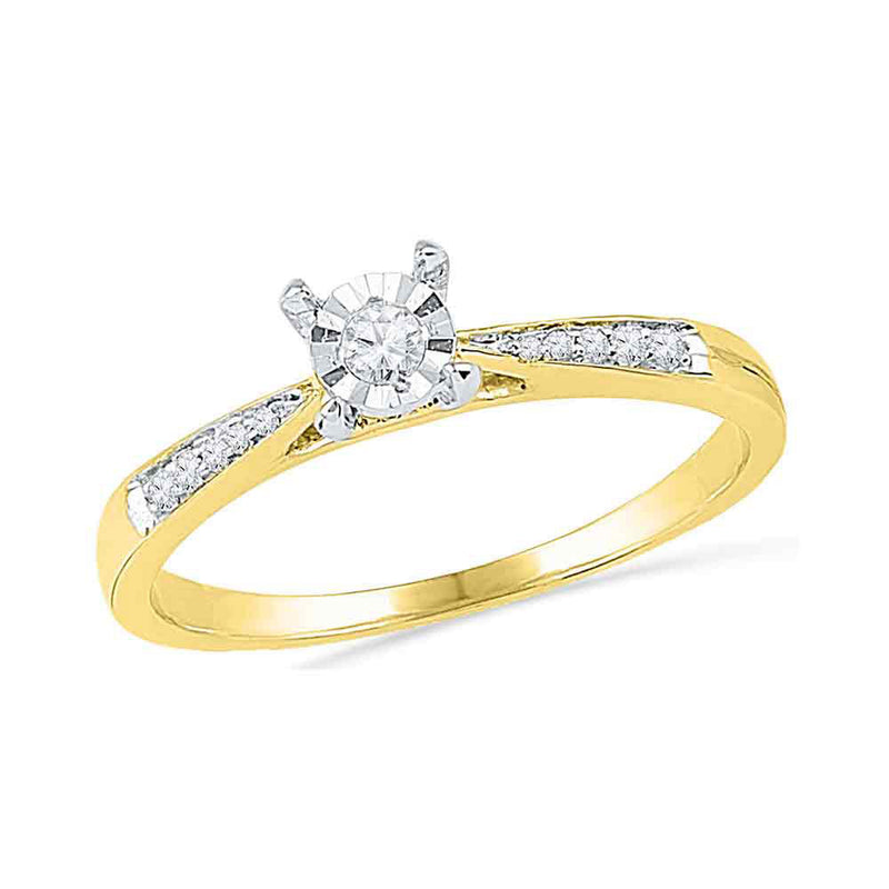 10kt Yellow Gold Round Diamond Solitaire Bridal Wedding Engagement Ring 1/10 Cttw