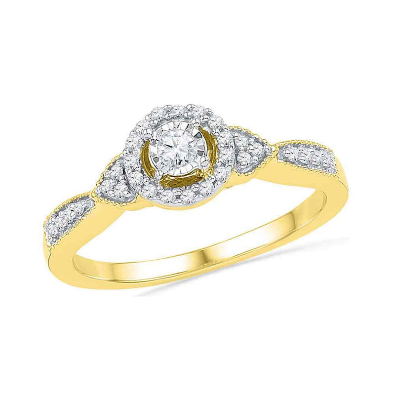 10kt Yellow Gold Round Diamond Solitaire Halo Bridal Wedding Engagement Ring 1/5 Cttw