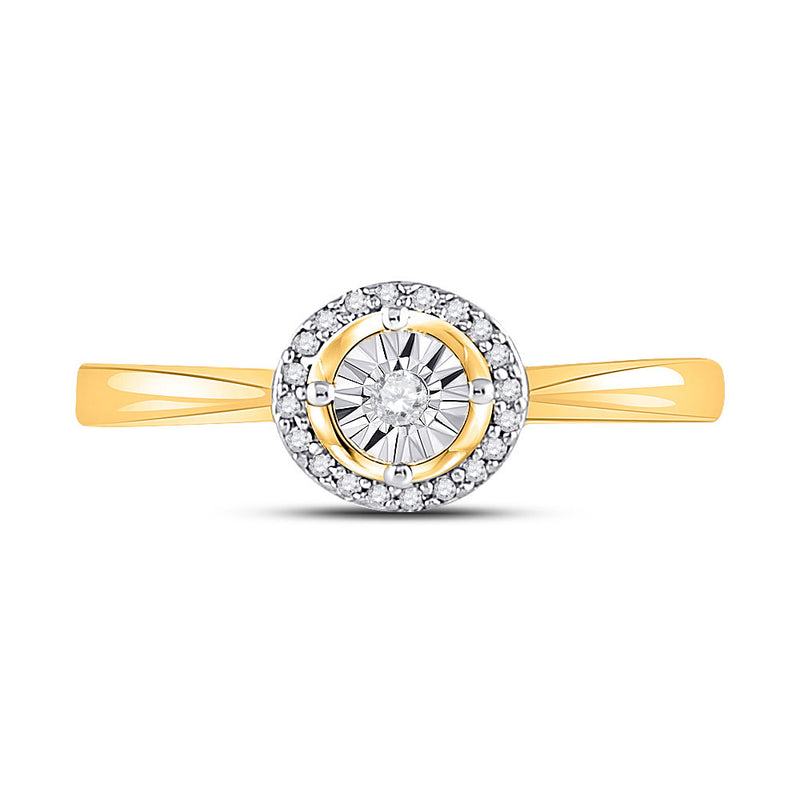 10kt Yellow Gold Round Diamond Solitaire Halo Bridal Wedding Engagement Ring 1/12 Cttw