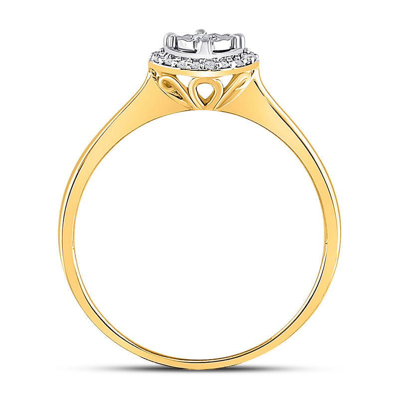 10kt Yellow Gold Round Diamond Solitaire Halo Bridal Wedding Engagement Ring 1/12 Cttw