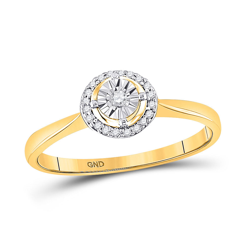 10kt Yellow Gold Round Diamond Solitaire Halo Bridal Wedding Engagement Ring 1/12 Cttw