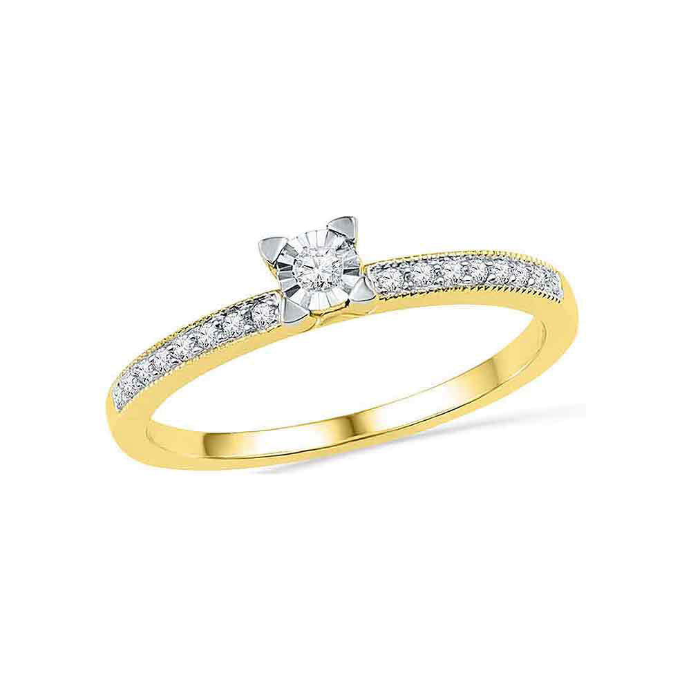 10kt Yellow Gold Womens Round Diamond Solitaire Promise Ring 1/6 Cttw