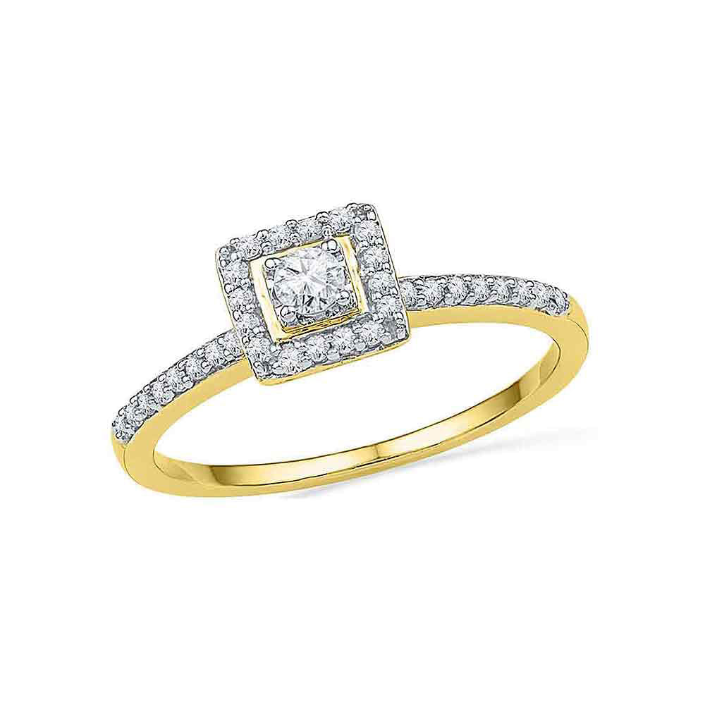 10kt Yellow Gold Round Diamond Solitaire Square Halo Bridal Engagement Ring 1/4 Cttw