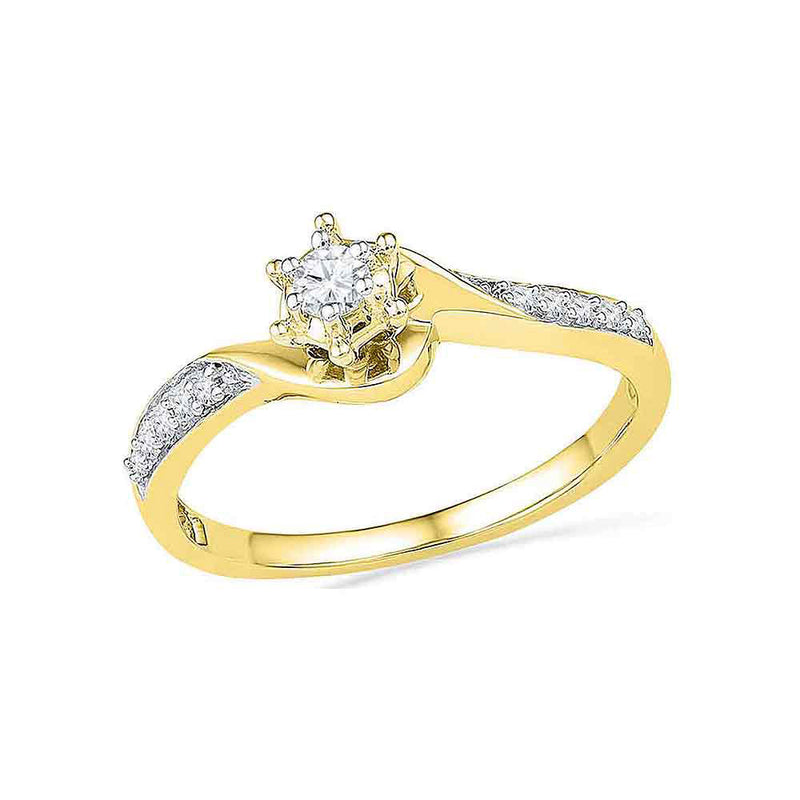 10kt Yellow Gold Round Diamond Solitaire Bridal Wedding Engagement Ring 1/6 Cttw