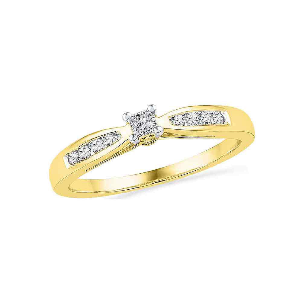 10kt Yellow Gold Womens Round Diamond Solitaire Promise Ring 1/5 Cttw