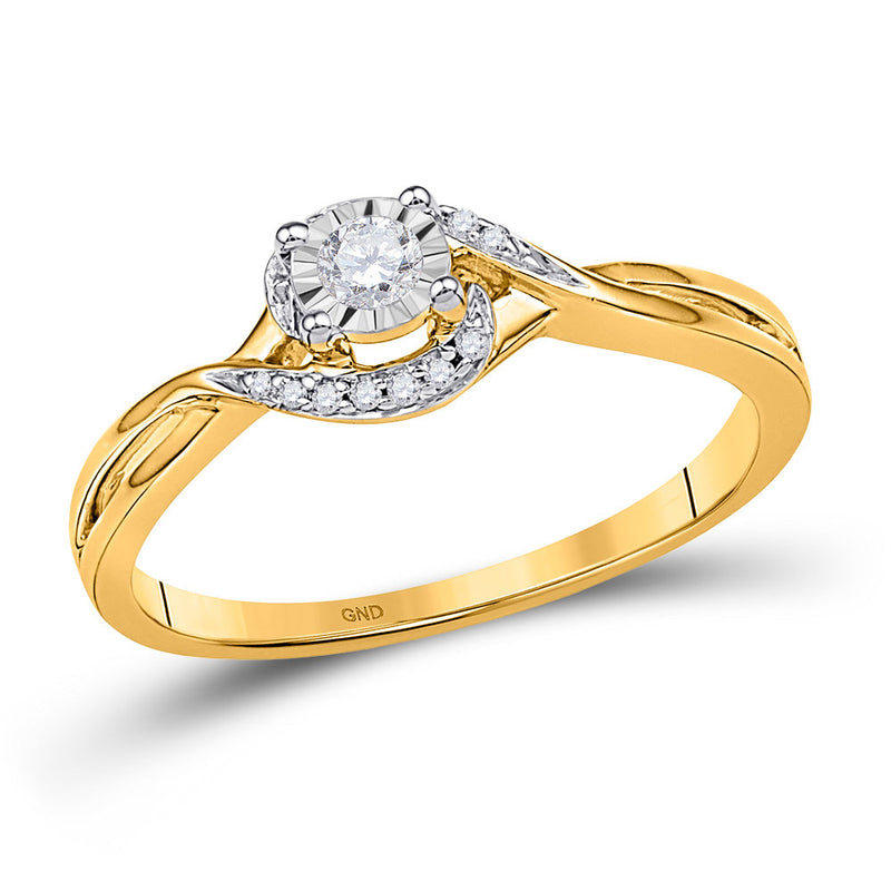 10kt Yellow Gold Womens Round Diamond Solitaire Promise Ring 1/10 Cttw