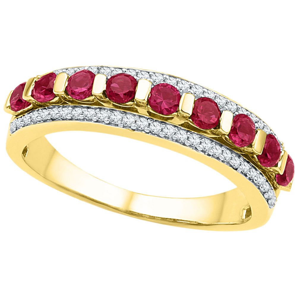 10kt Yellow Gold Womens Round Lab-Created Ruby Band Ring 1 Cttw