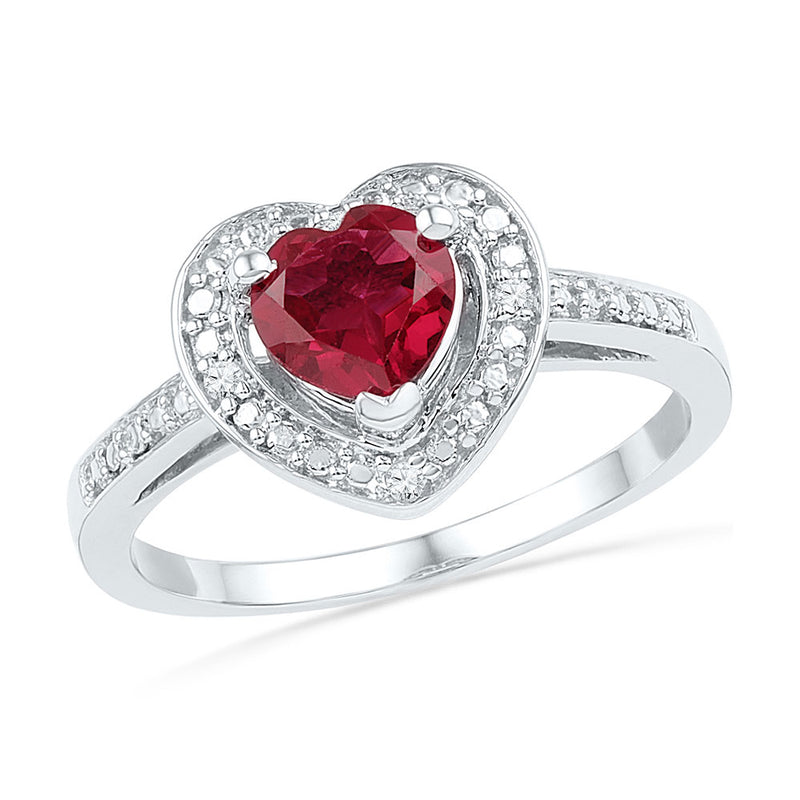 10kt White Gold Womens Round Lab-Created Ruby Heart Ring 1 Cttw