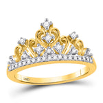 10kt Yellow Gold Womens Round Diamond Tiara Crown Band Ring 1/5 Cttw