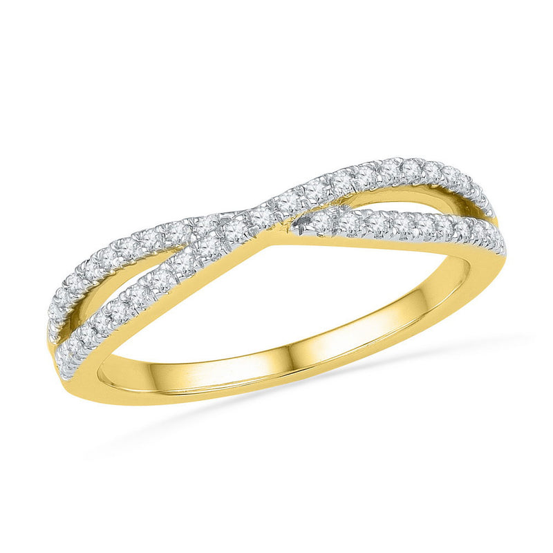 10kt Yellow Gold Womens Round Diamond Crossover Band Ring 1/4 Cttw