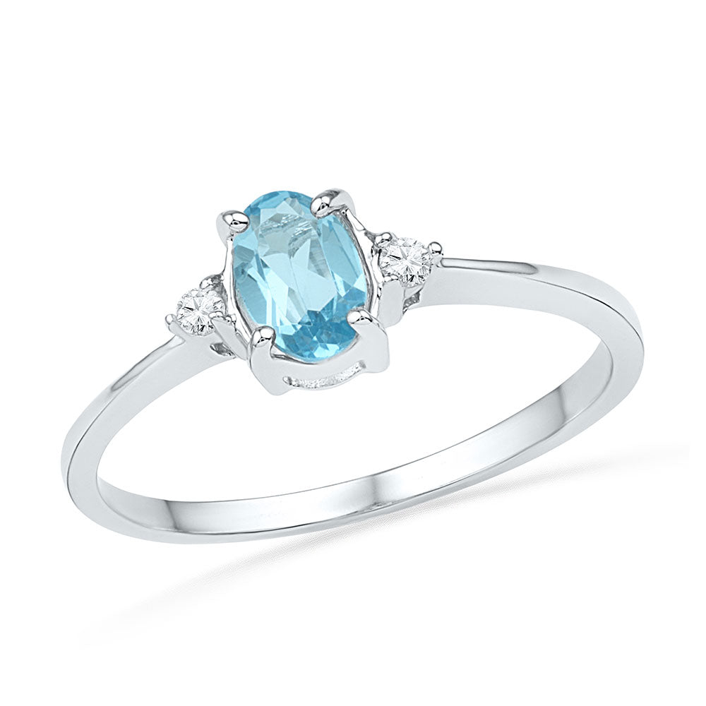 10kt White Gold Womens Oval Lab-Created Blue Topaz Solitaire Diamond Ring 1 Cttw