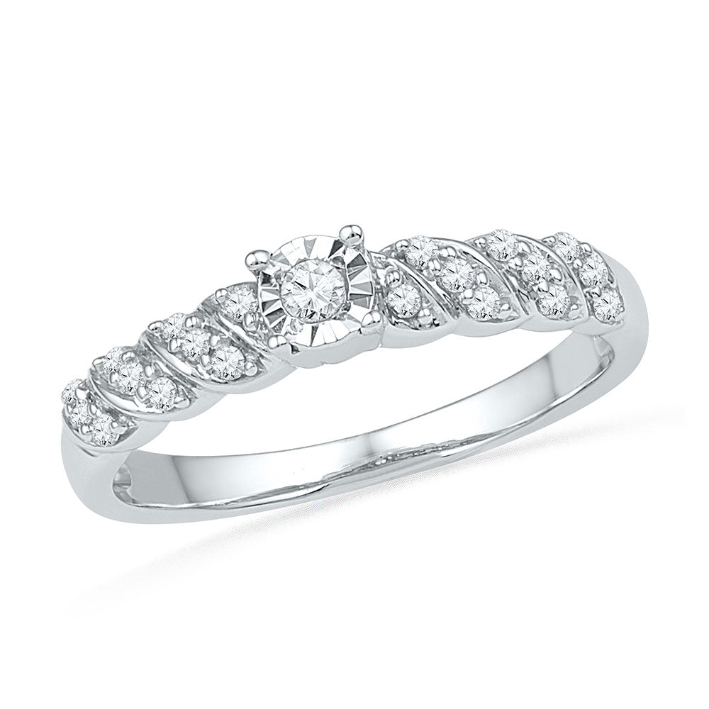 10kt White Gold Womens Round Diamond Solitaire Promise Ring 1/5 Cttw