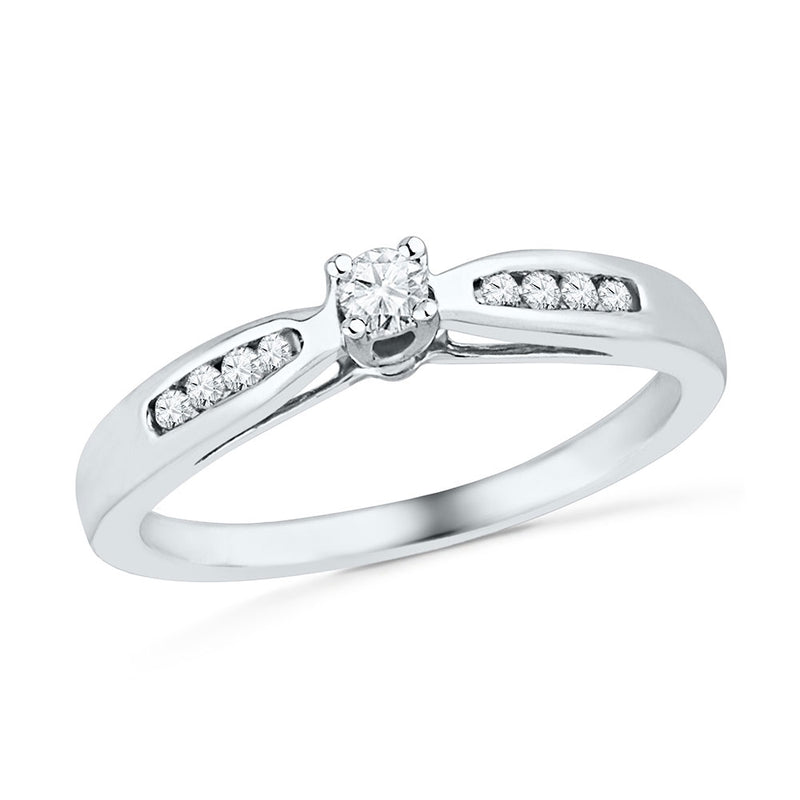 10kt White Gold Womens Round Diamond Solitaire Promise Ring 1/5 Cttw