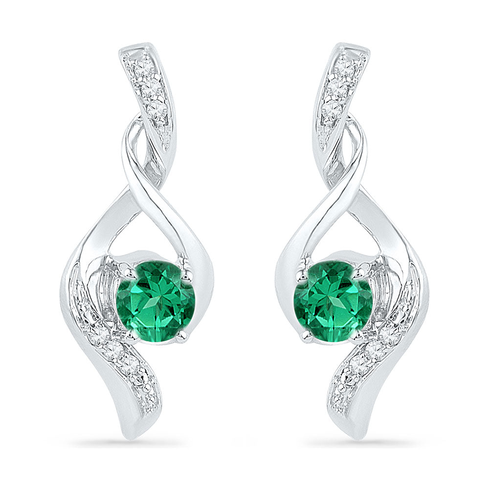 10kt White Gold Womens Round Lab-Created Emerald Fashion Earrings 1/3 Cttw