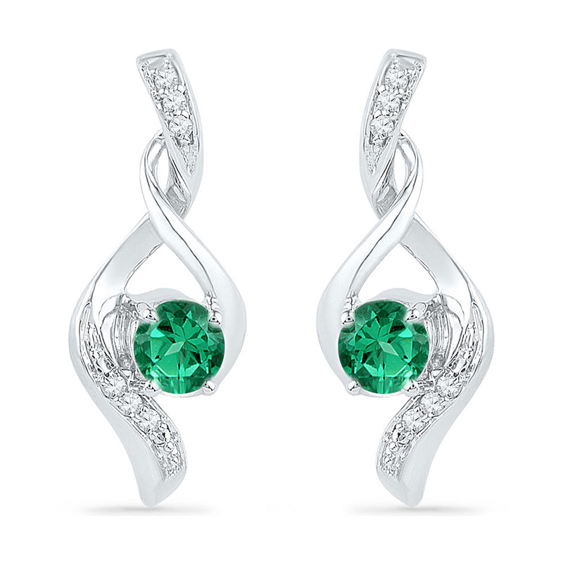 10kt White Gold Womens Round Lab-Created Emerald Fashion Earrings 1/3 Cttw