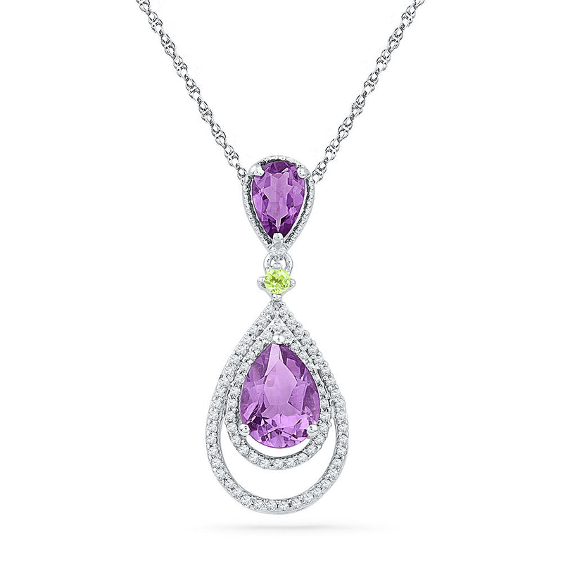 10kt White Gold Womens Pear Lab-Created Amethyst Fashion Pendant 1-1/2 Cttw