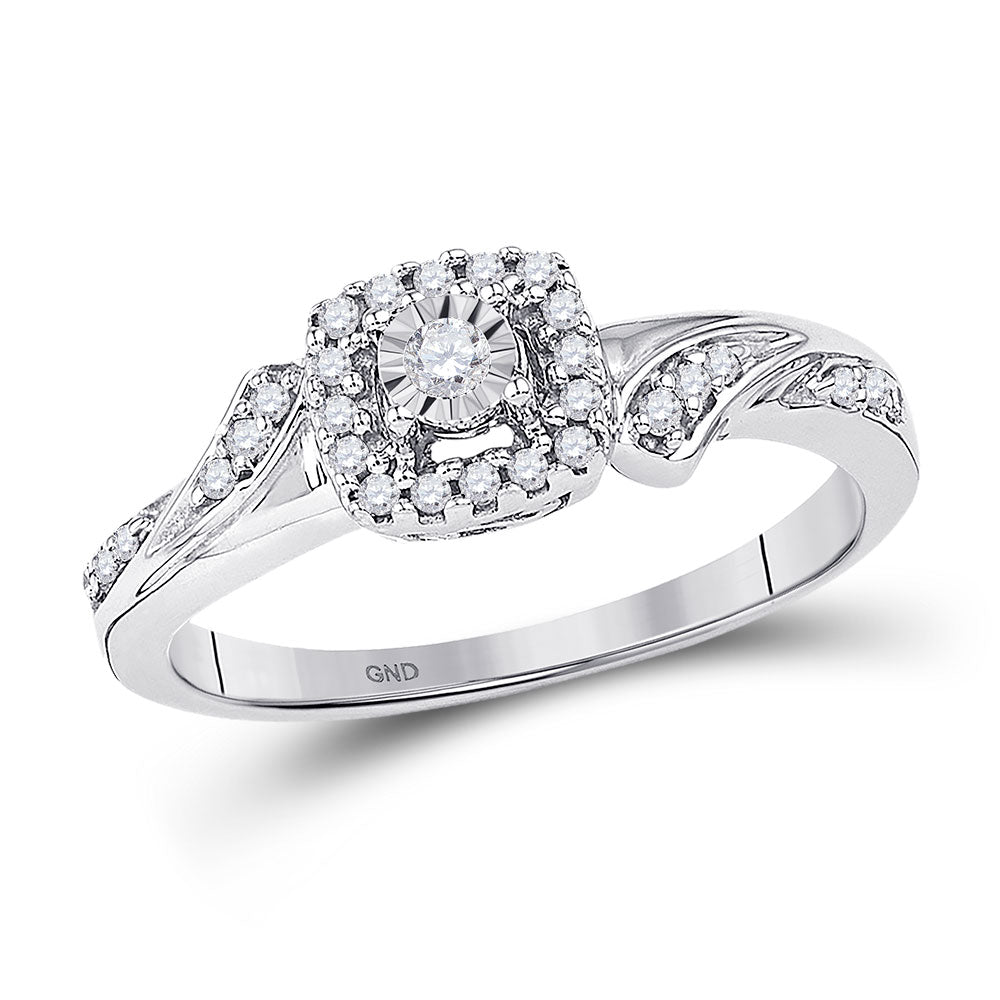 10kt White Gold Round Diamond Solitaire Halo Bridal Wedding Engagement Ring 1/6 Cttw