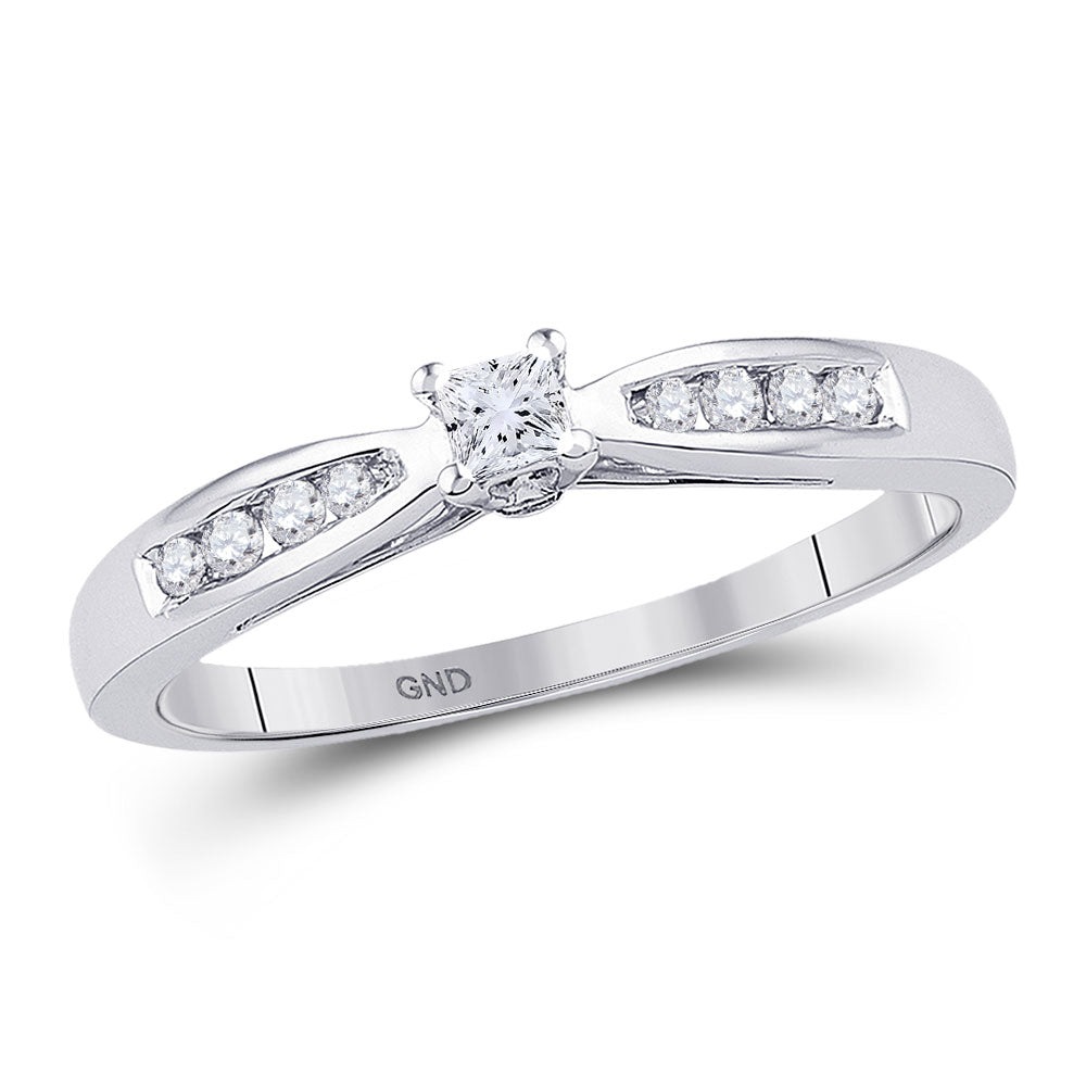 10kt White Gold Womens Round Diamond Solitaire Promise Ring 1/5 Cttw