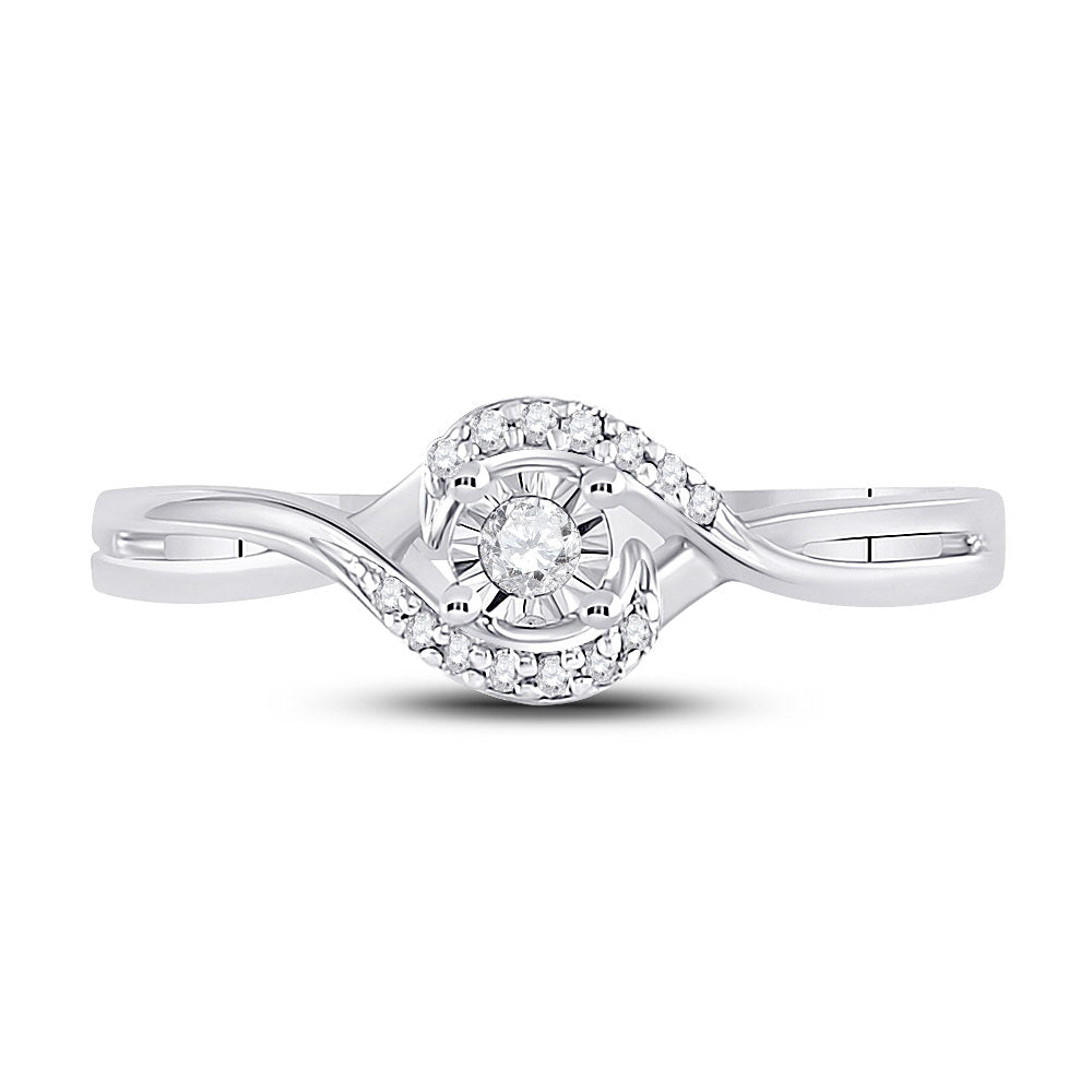 10kt White Gold Womens Round Diamond Solitaire Promise Ring 1/10 Cttw