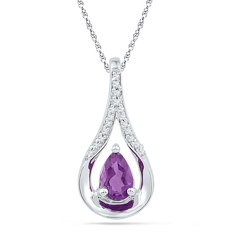 10kt White Gold Womens Pear Amethyst Diamond Frame Fashion Pendant 1/2 Cttw