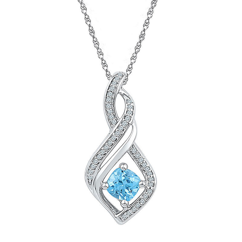 10kt White Gold Womens Round Lab-Created Blue Topaz Diamond Pendant 3/4 Cttw