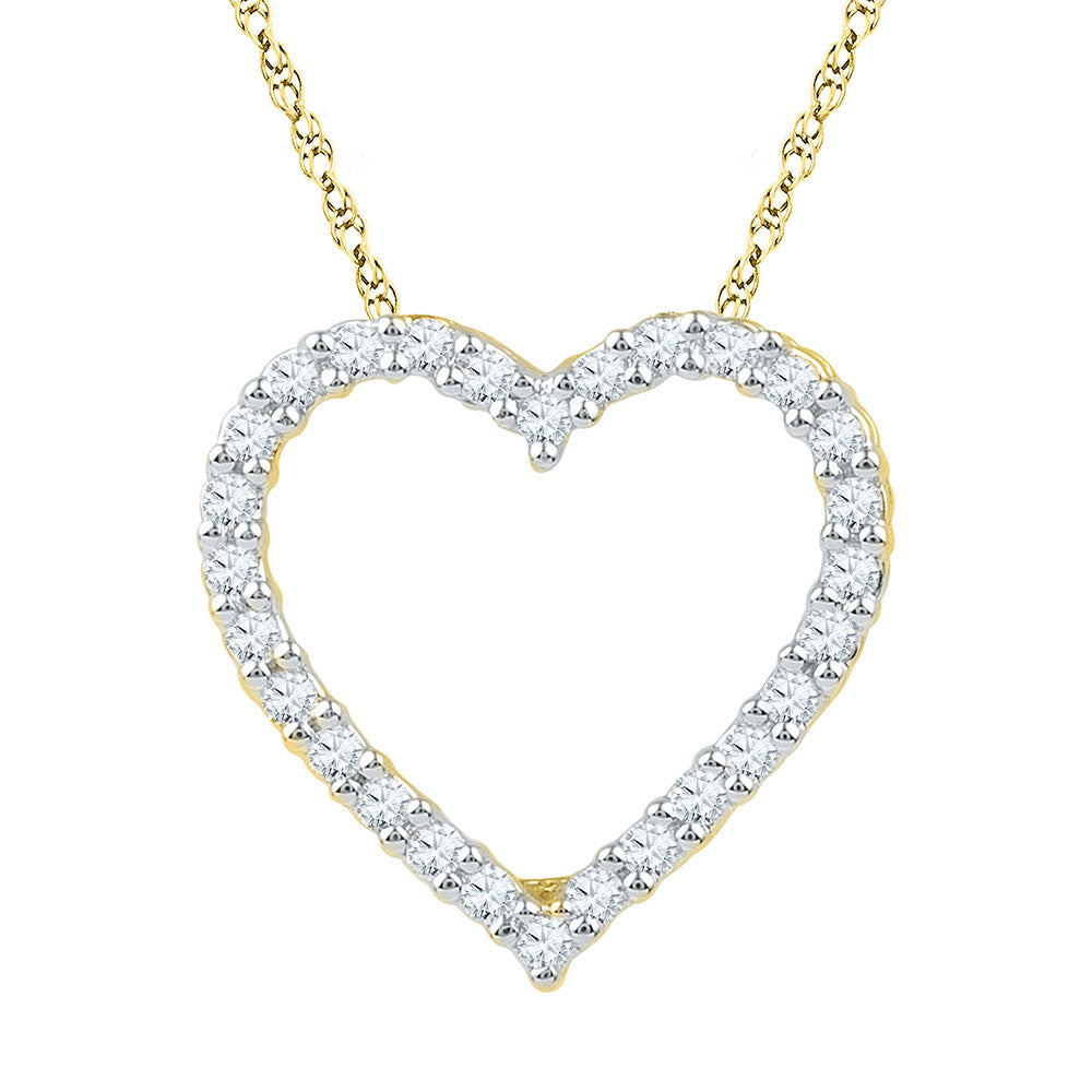 10kt Yellow Gold Womens Round Diamond Heart Pendant 1/4 Cttw