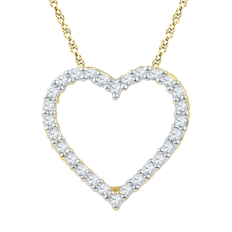 10kt Yellow Gold Womens Round Diamond Heart Pendant 1/4 Cttw