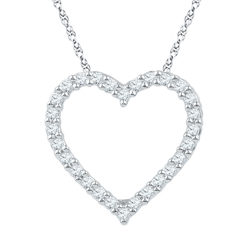 10kt White Gold Womens Round Diamond Heart Pendant 1/4 Cttw