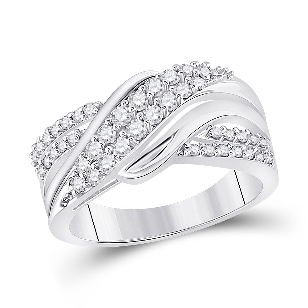 10kt White Gold Womens Round Diamond Crossover Band Ring 1/2 Cttw