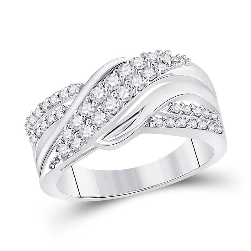 10kt White Gold Womens Round Diamond Crossover Band Ring 1/2 Cttw