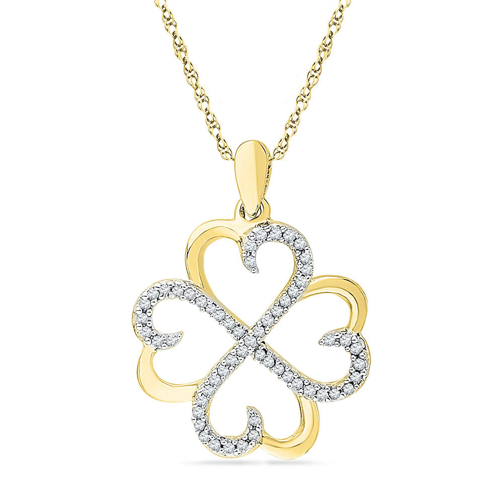 10kt Yellow Gold Womens Round Diamond Heart Pendant 1/5 Cttw