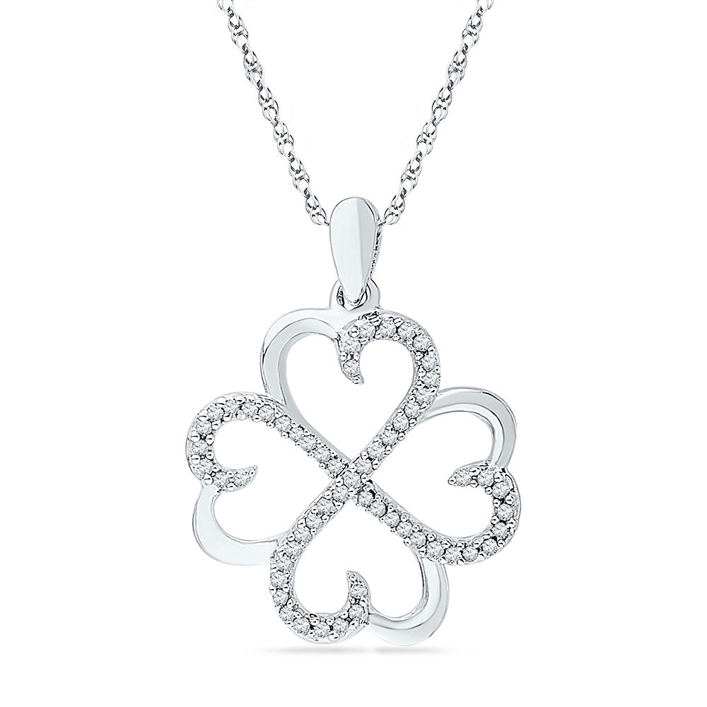 10kt White Gold Womens Round Diamond Heart Pendant 1/5 Cttw