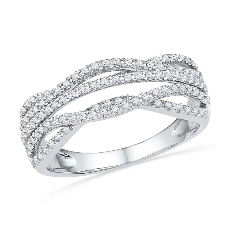 10kt White Gold Womens Round Diamond Woven Band Ring 1/3 Cttw