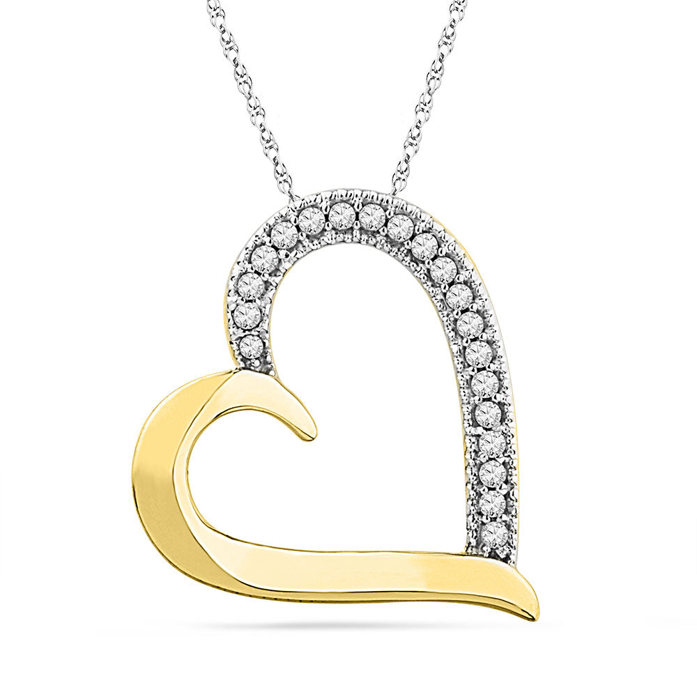 10kt Yellow Gold Womens Round Diamond Heart Outline Pendant 1/10 Cttw