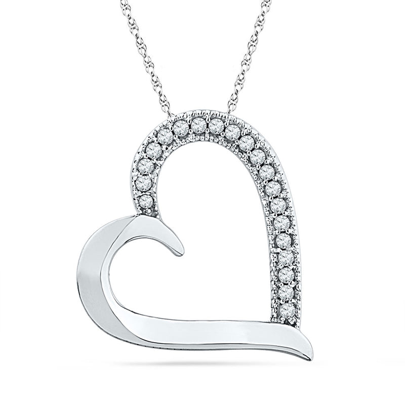 10kt White Gold Womens Round Diamond Heart Outline Pendant 1/10 Cttw