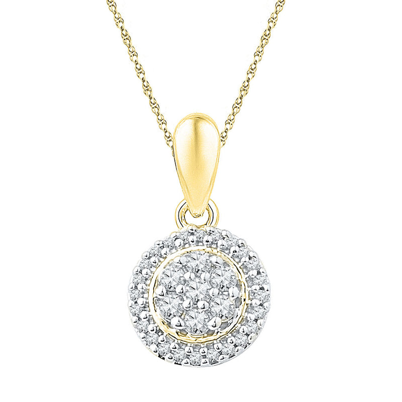 10kt Yellow Gold Womens Round Diamond Halo Flower Cluster Pendant 1/4 Cttw