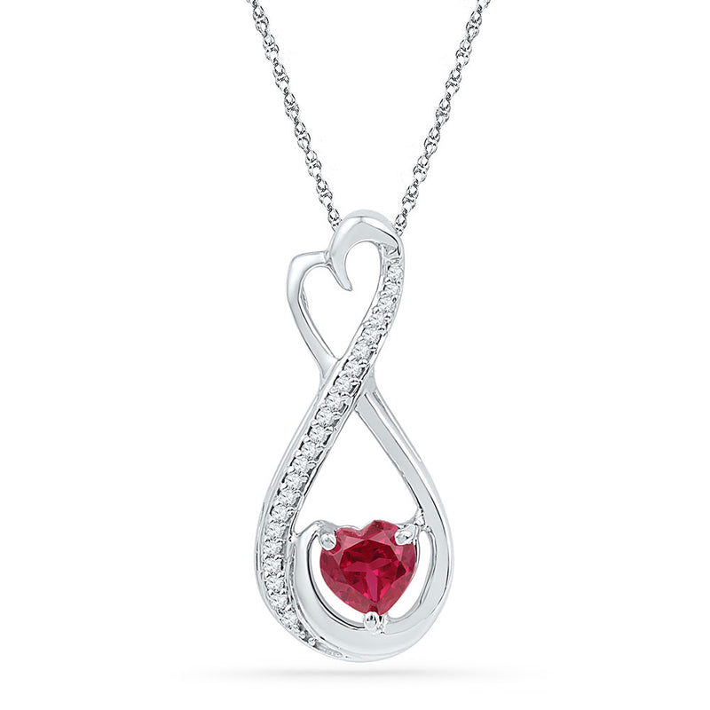 10kt White Gold Womens Heart Lab-Created Ruby Solitaire Diamond Infinity Pendant 5/8 Cttw