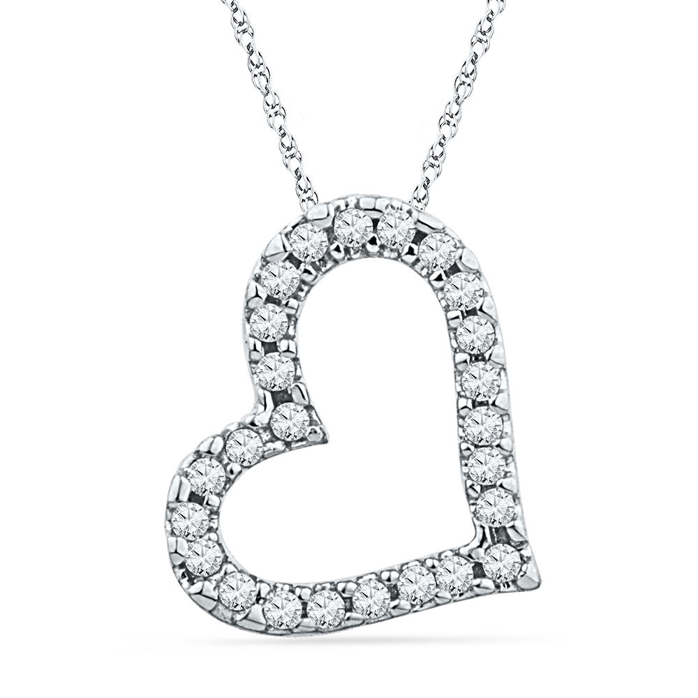 10kt White Gold Womens Round Diamond Heart Pendant 1/10 Cttw