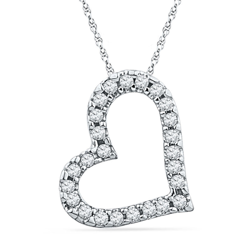 10kt White Gold Womens Round Diamond Heart Pendant 1/10 Cttw