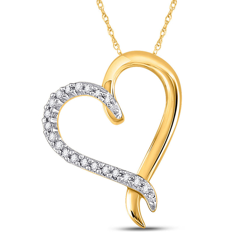 10kt Yellow Gold Womens Round Diamond Heart Pendant 1/10 Cttw