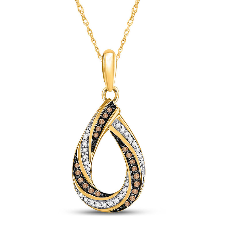 10kt Yellow Gold Womens Round Brown Diamond Teardrop Stripe Pendant 1/4 Cttw