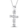 10kt White Gold Womens Round Baguette Diamond Cross Pendant 1/4 Cttw