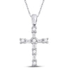 10kt White Gold Womens Round Baguette Diamond Cross Pendant 1/4 Cttw